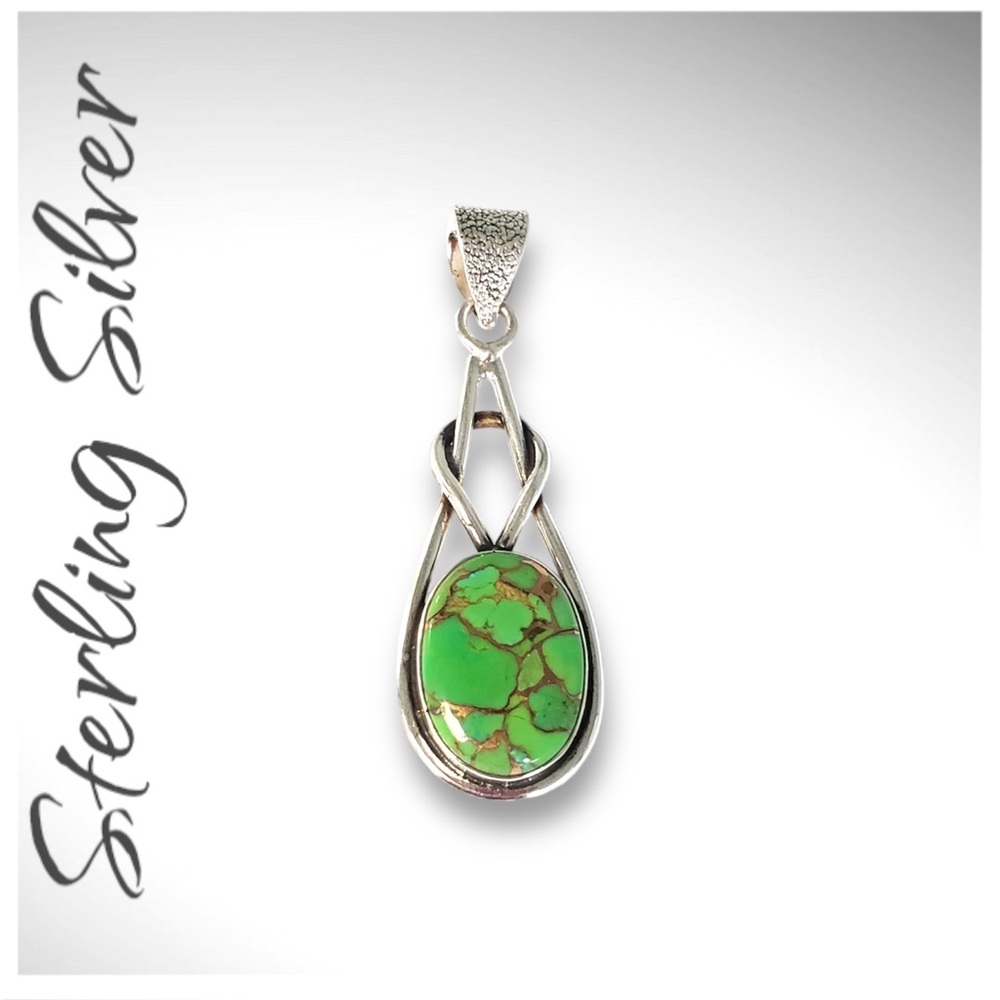 Green Copper Turquoise Pendant, 925 Sterling Silver Pendant